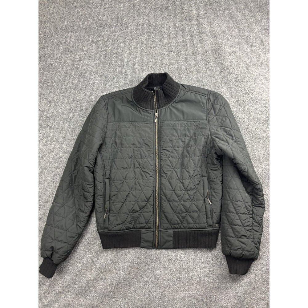 Prana Diva Bomber Jacket Womens M Gray Quilted Fleece Lined Full Zip Pockets
